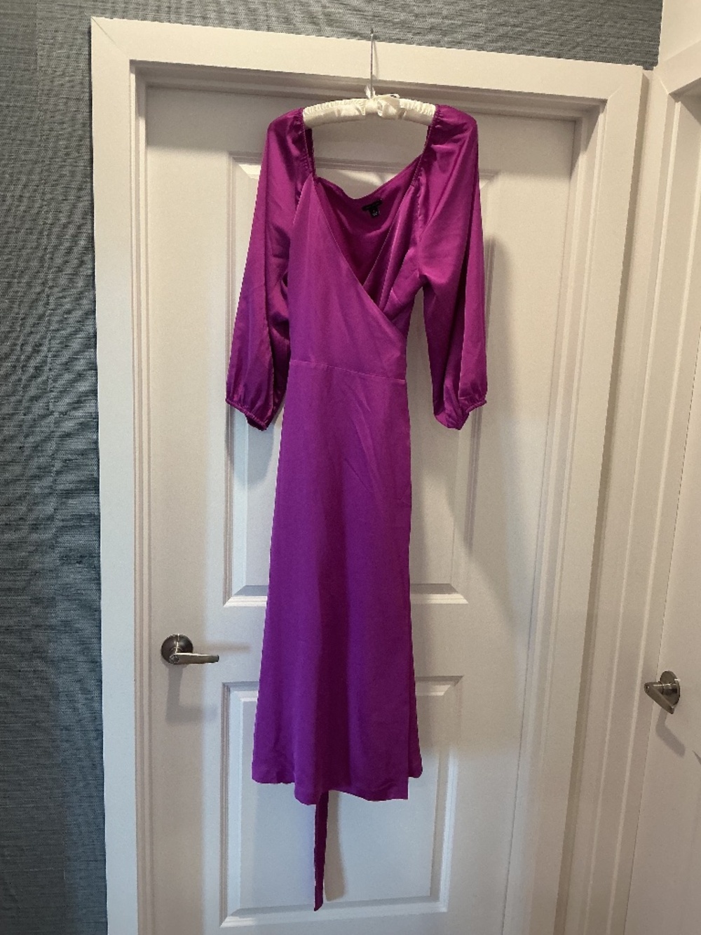 Purple Satin Wrap Midi Dress